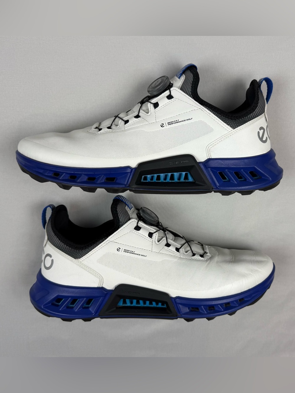Ecco Mens Biom C4 Boa Golf Shoes US 10/10.5 Gore Tex White/Blue Spikeless EUC